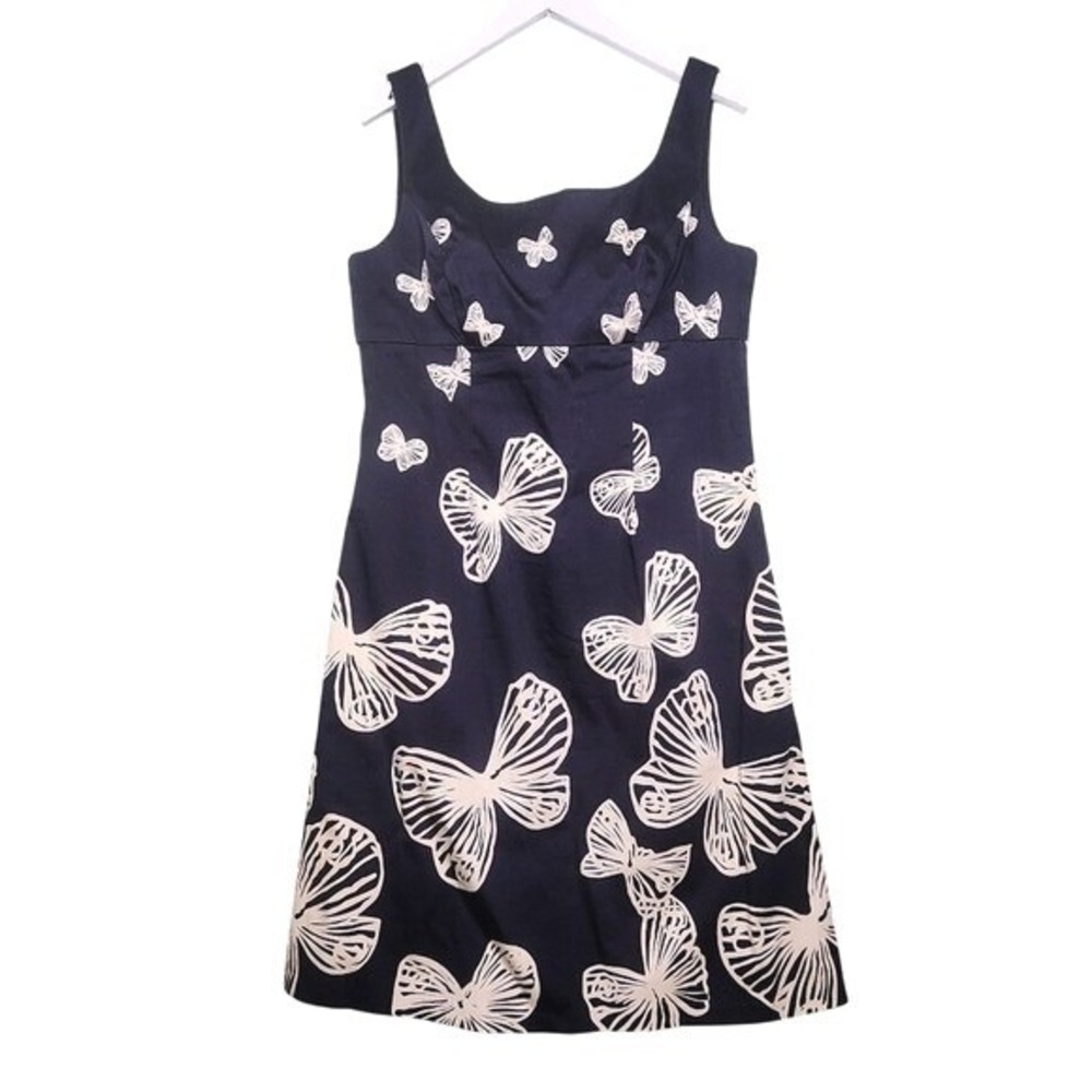 Talbots‎ Sleeveless Sheath Dress Black Beige Square Neck Office Butterfly 8P